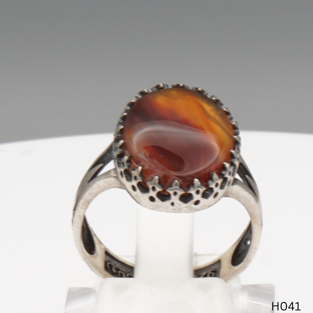 925 Silber Herrenring mit echtem Jemen Achat - Aqeeq Yamani