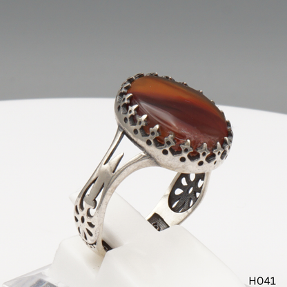 925 Silber Herrenring mit echtem Jemen Achat - Aqeeq Yamani