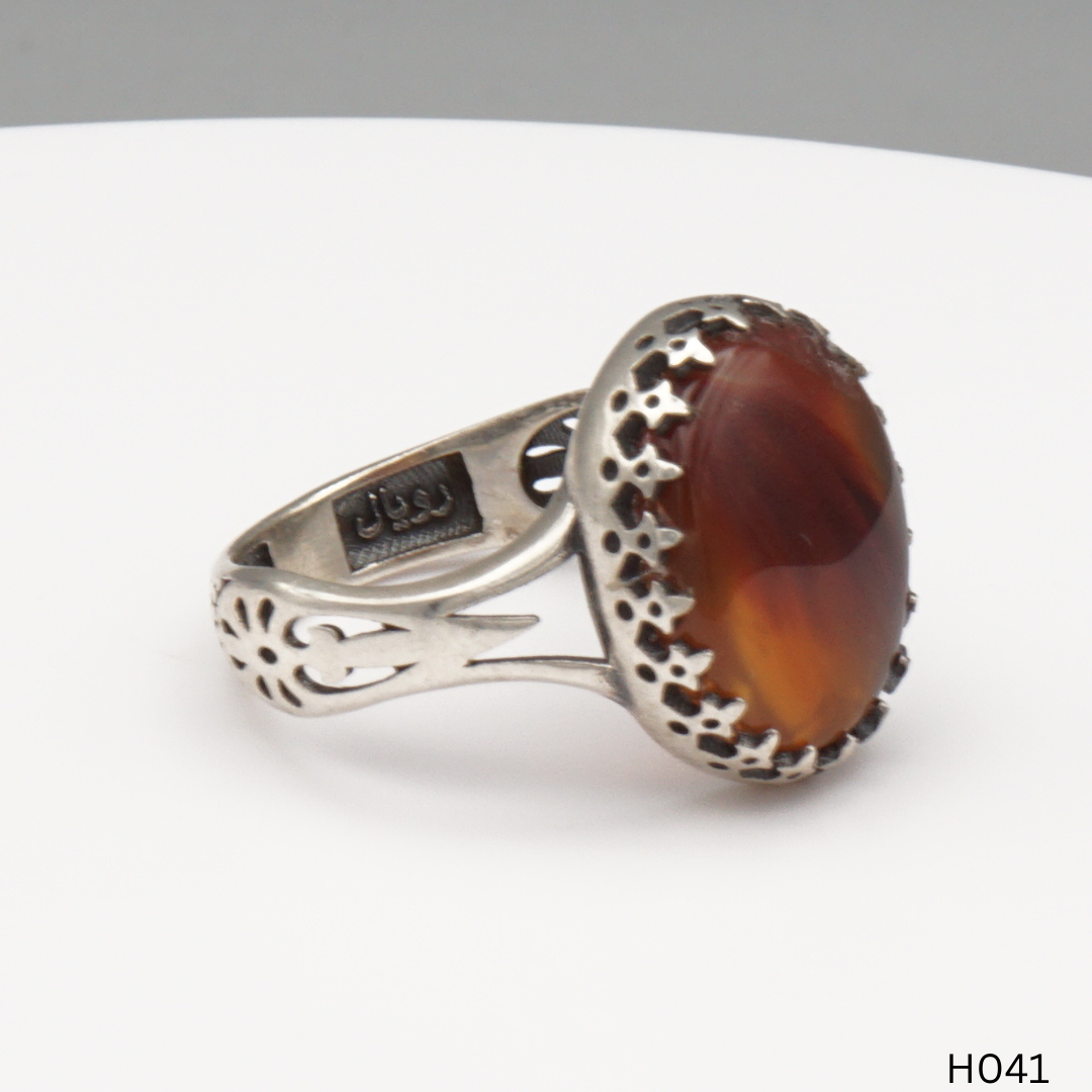 925 Silber Herrenring mit echtem Jemen Achat - Aqeeq Yamani
