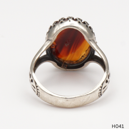 925 Silber Herrenring mit echtem Jemen Achat - Aqeeq Yamani