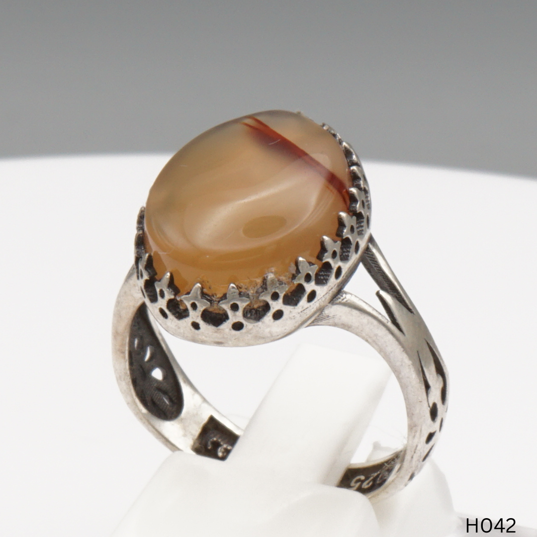 925 Silber Herrenring mit echtem Jemen Achat - Aqeeq Yamani