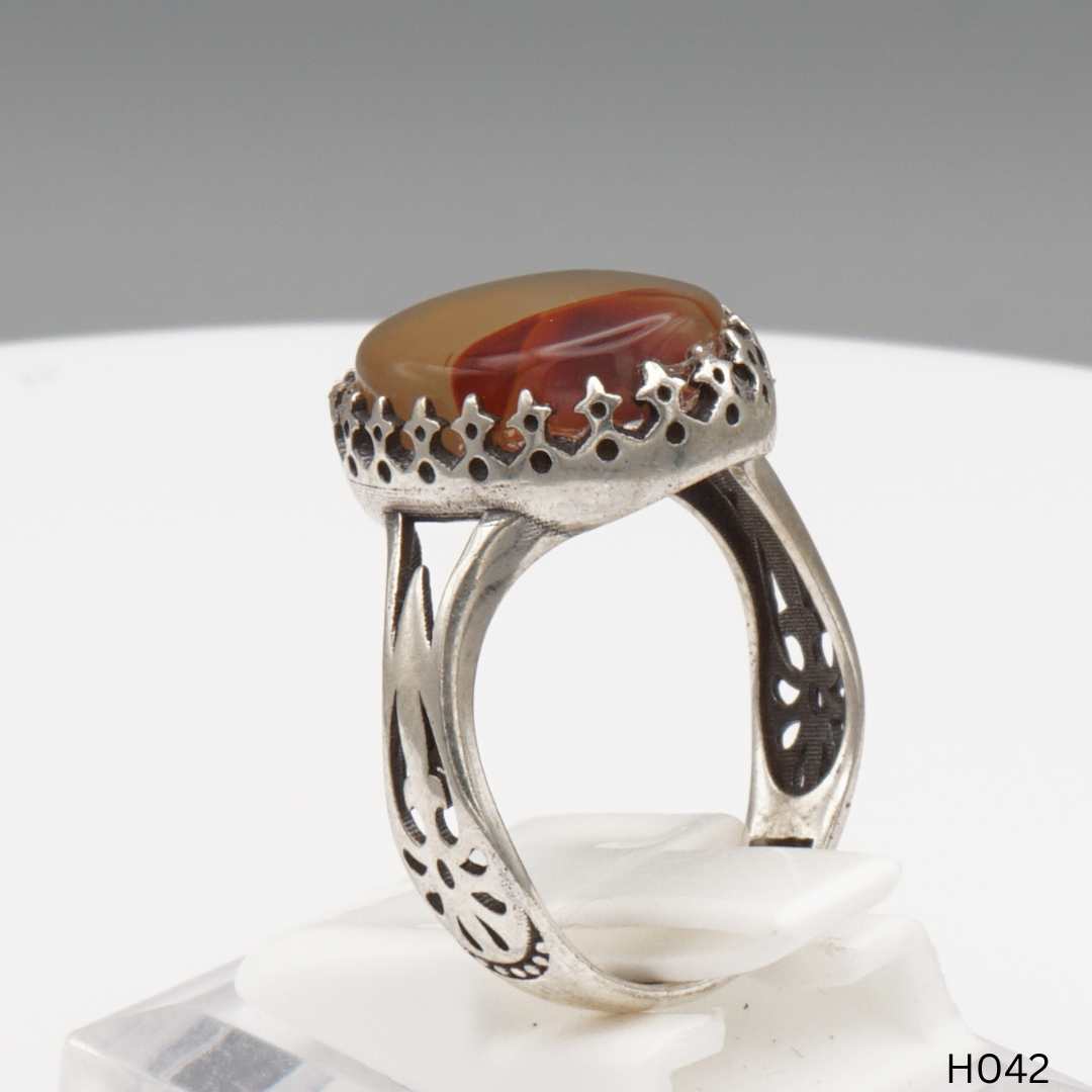 925 Silber Herrenring mit echtem Jemen Achat - Aqeeq Yamani