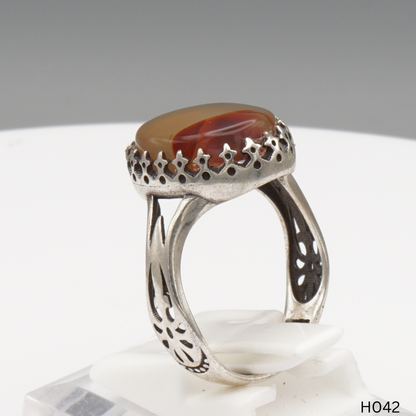 925 Silber Herrenring mit echtem Jemen Achat - Aqeeq Yamani