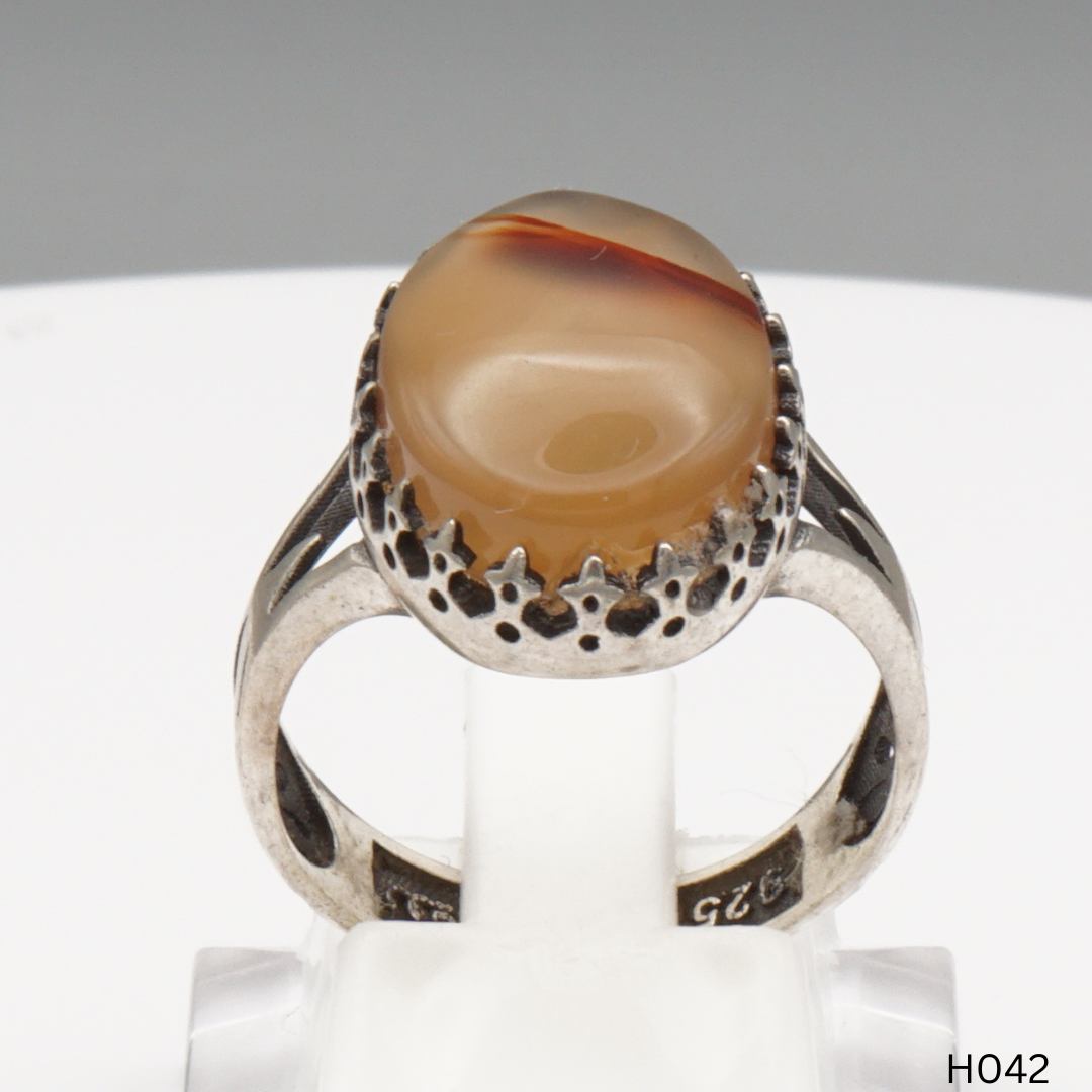 925 Silber Herrenring mit echtem Jemen Achat - Aqeeq Yamani