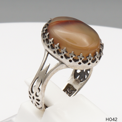 925 Silber Herrenring mit echtem Jemen Achat - Aqeeq Yamani