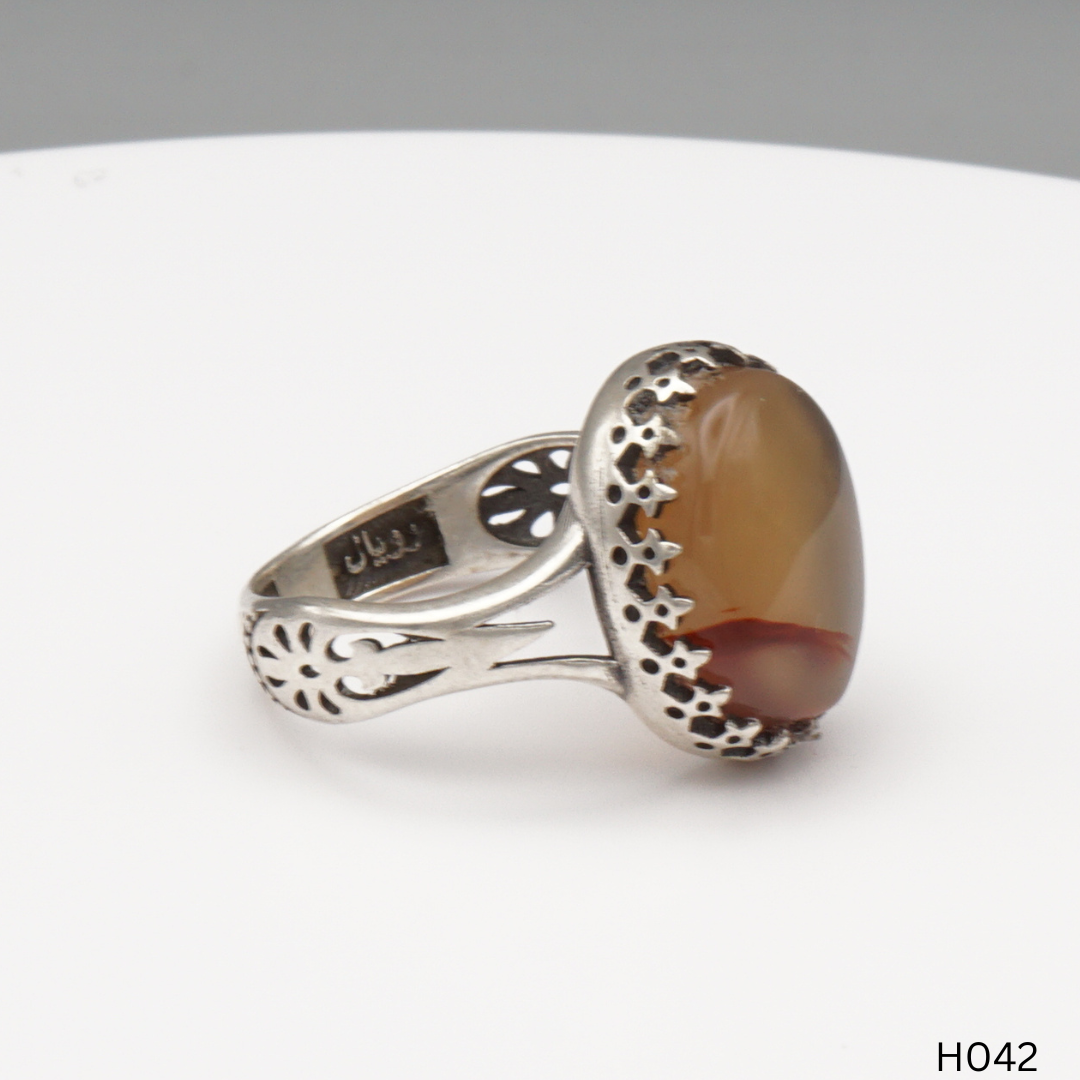 925 Silber Herrenring mit echtem Jemen Achat - Aqeeq Yamani