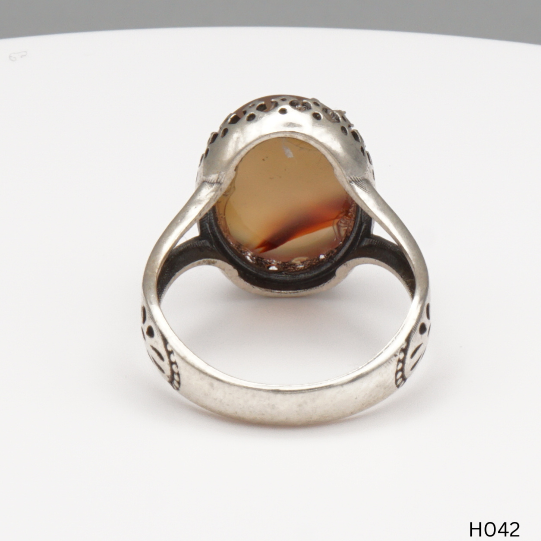 925 Silber Herrenring mit echtem Jemen Achat - Aqeeq Yamani