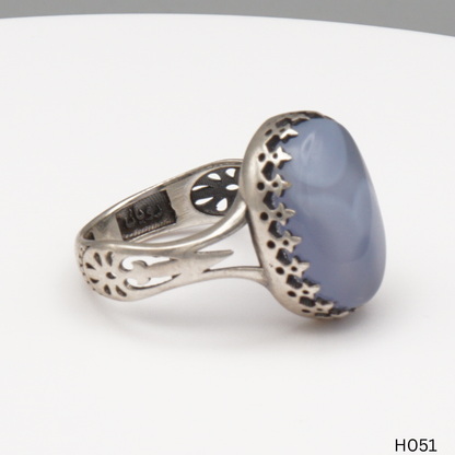 925 Silber Herrenring mit echtem Jemen Achat - Aqeeq Yamani