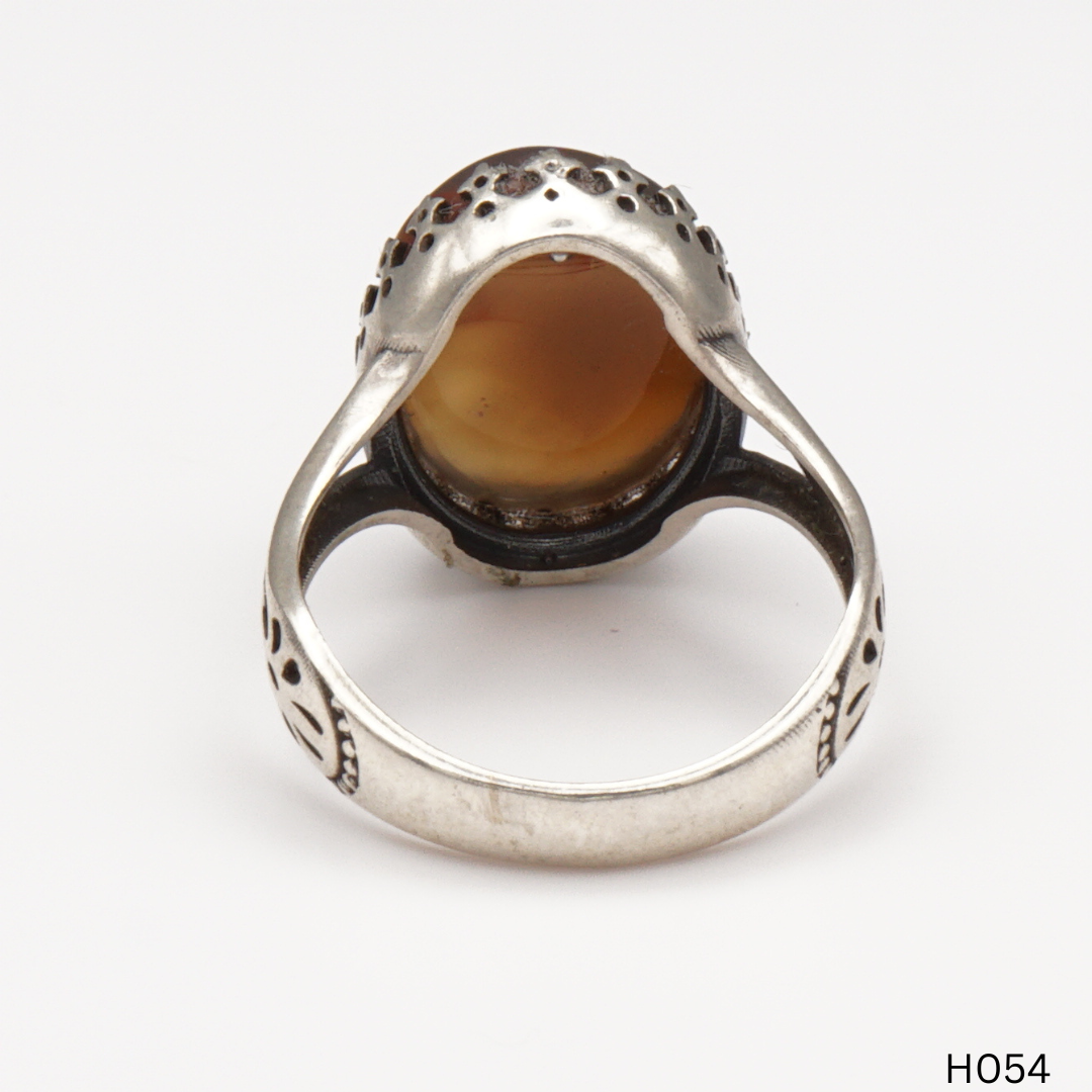 925 Silber Herrenring mit echtem Jemen Achat - Aqeeq Yamani