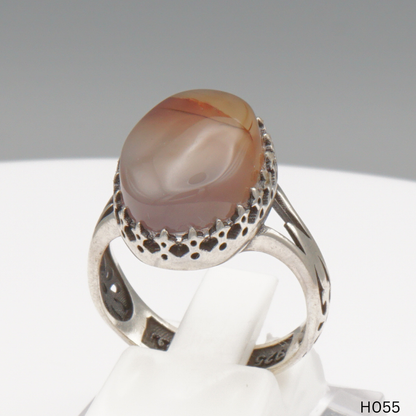 925 Silber Herrenring mit echtem Jemen Achat - Aqeeq Yamani