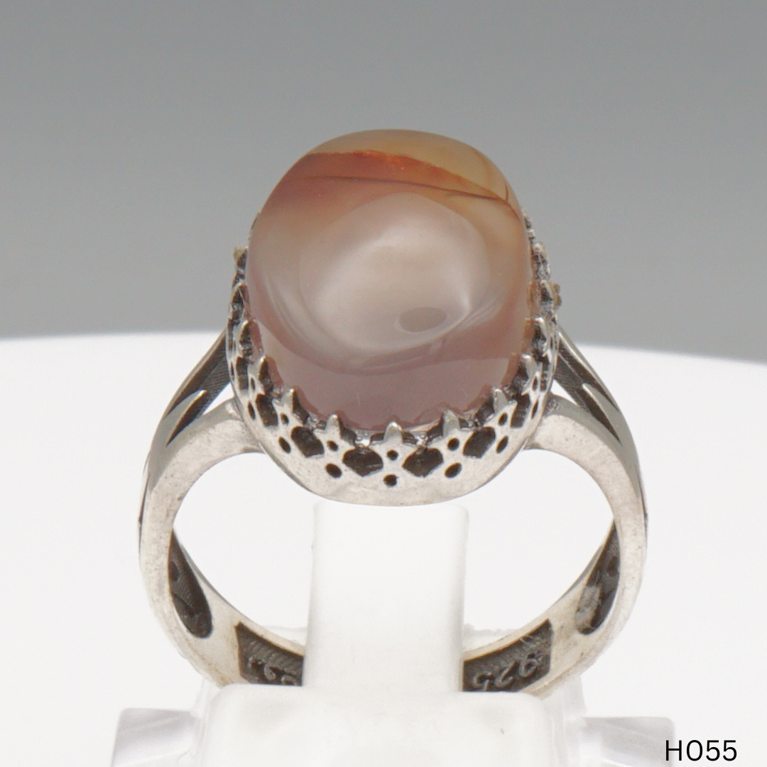 925 Silber Herrenring mit echtem Jemen Achat - Aqeeq Yamani