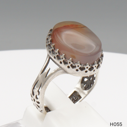 925 Silber Herrenring mit echtem Jemen Achat - Aqeeq Yamani