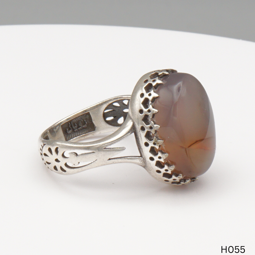 925 Silber Herrenring mit echtem Jemen Achat - Aqeeq Yamani