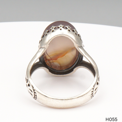 925 Silber Herrenring mit echtem Jemen Achat - Aqeeq Yamani