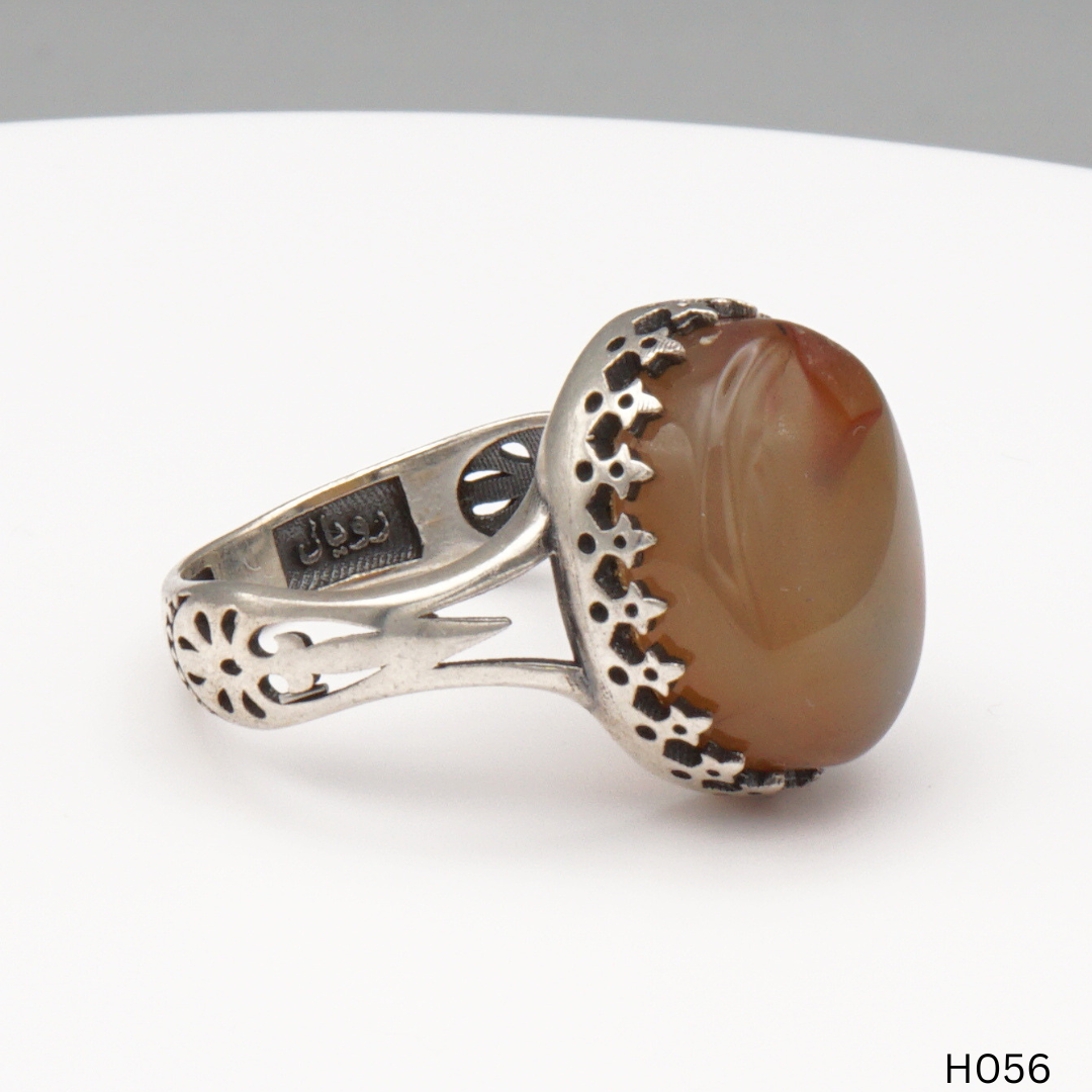 925 Silber Herrenring mit echtem Jemen Achat - Aqeeq Yamani