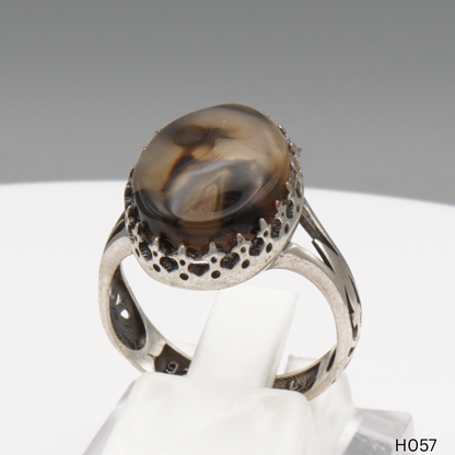 925 Silber Herrenring mit echtem Jemen Achat - Aqeeq Yamani