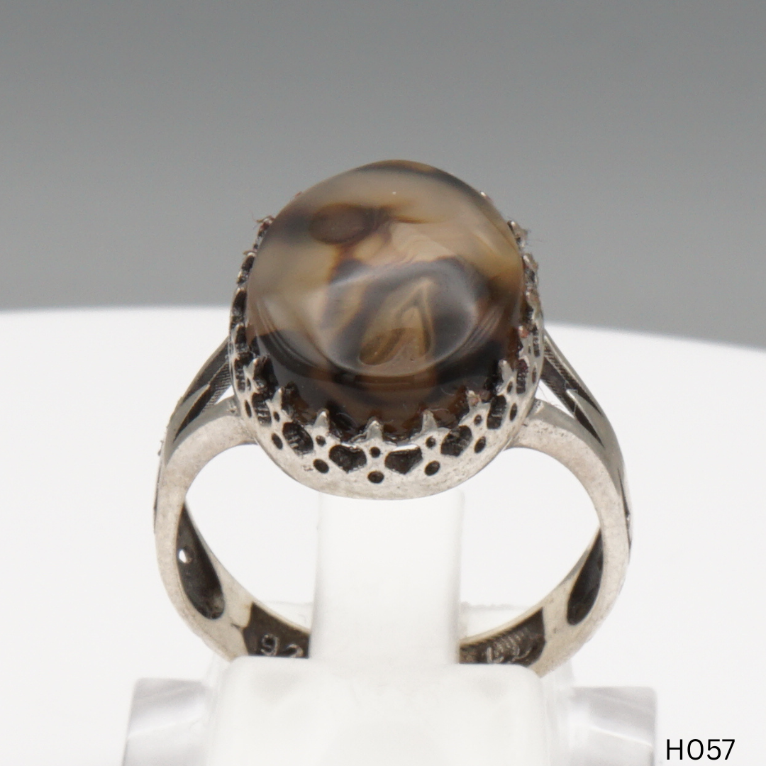 925 Silber Herrenring mit echtem Jemen Achat - Aqeeq Yamani
