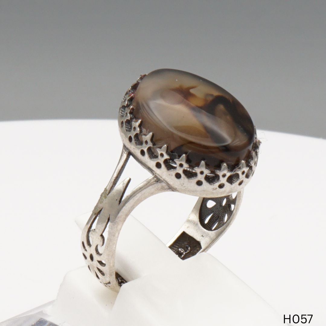 925 Silber Herrenring mit echtem Jemen Achat - Aqeeq Yamani