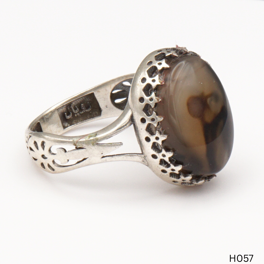 925 Silber Herrenring mit echtem Jemen Achat - Aqeeq Yamani