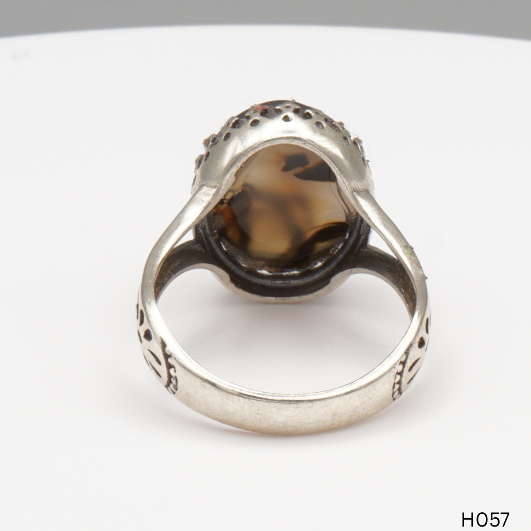 925 Silber Herrenring mit echtem Jemen Achat - Aqeeq Yamani