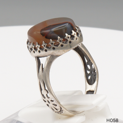 925 Silber Herrenring mit echtem Jemen Achat - Aqeeq Yamani