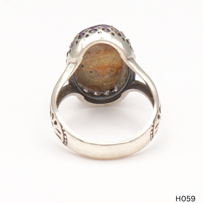 925 Silber Herrenring mit echtem Jemen Achat - Aqeeq Yamani