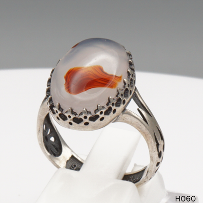 925 Silber Herrenring mit echtem Jemen Achat - Aqeeq Yamani