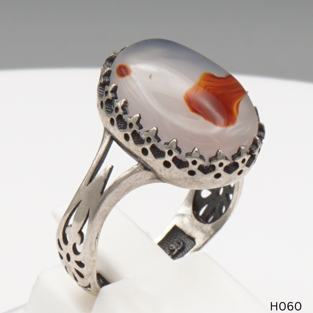 925 Silber Herrenring mit echtem Jemen Achat - Aqeeq Yamani