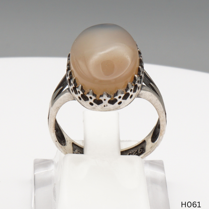 925 Silber Herrenring mit echtem Jemen Achat - Aqeeq Yamani
