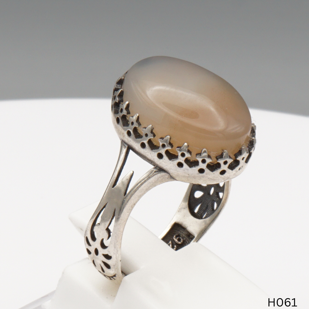 925 Silber Herrenring mit echtem Jemen Achat - Aqeeq Yamani