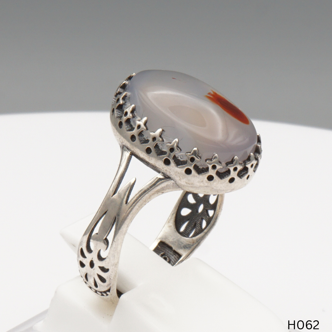 925 Silber Herrenring mit echtem Jemen Achat - Aqeeq Yamani