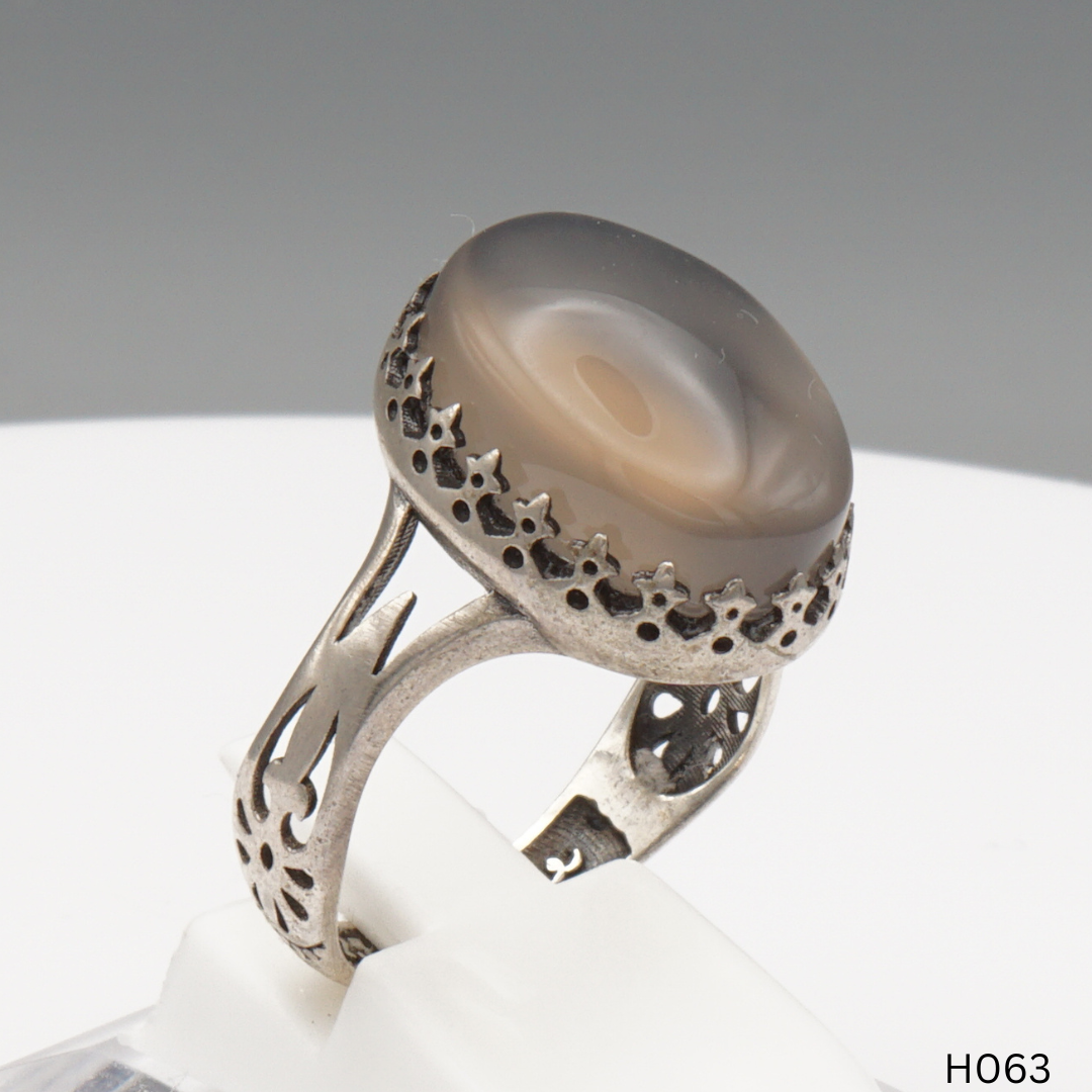 925 Silber Herrenring mit echtem Jemen Achat - Aqeeq Yamani