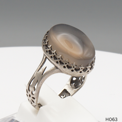 925 Silber Herrenring mit echtem Jemen Achat - Aqeeq Yamani