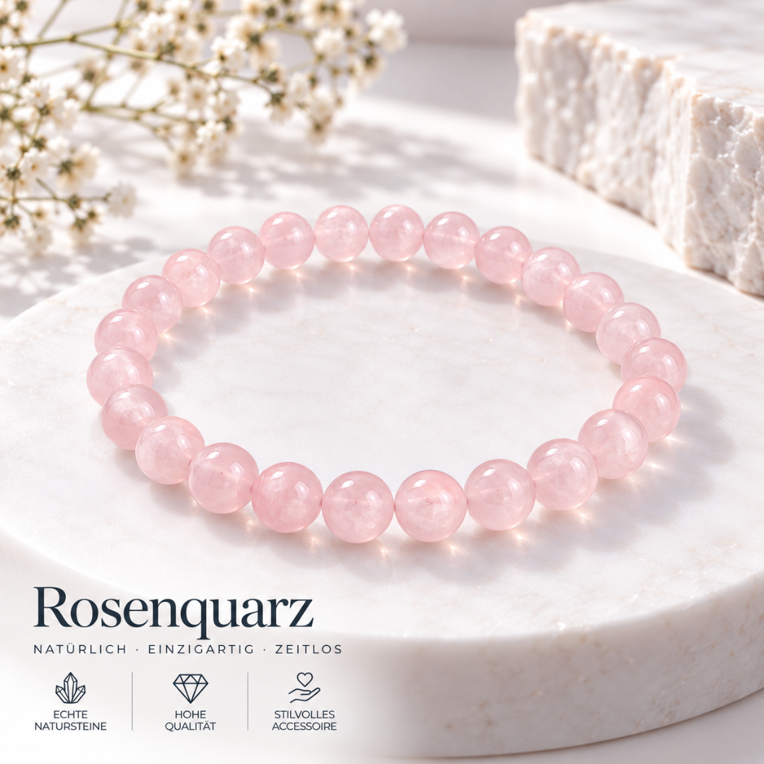 Edelsteinarmband aus echtem Rosenquarz