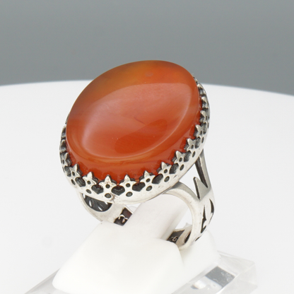 925 Silber Herrenring mit echtem Jemen Achat - Aqeeq Yamani