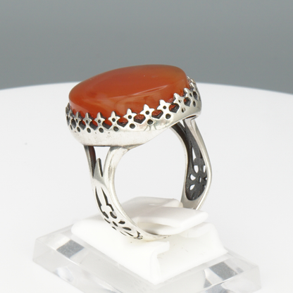 925 Silber Herrenring mit echtem Jemen Achat - Aqeeq Yamani