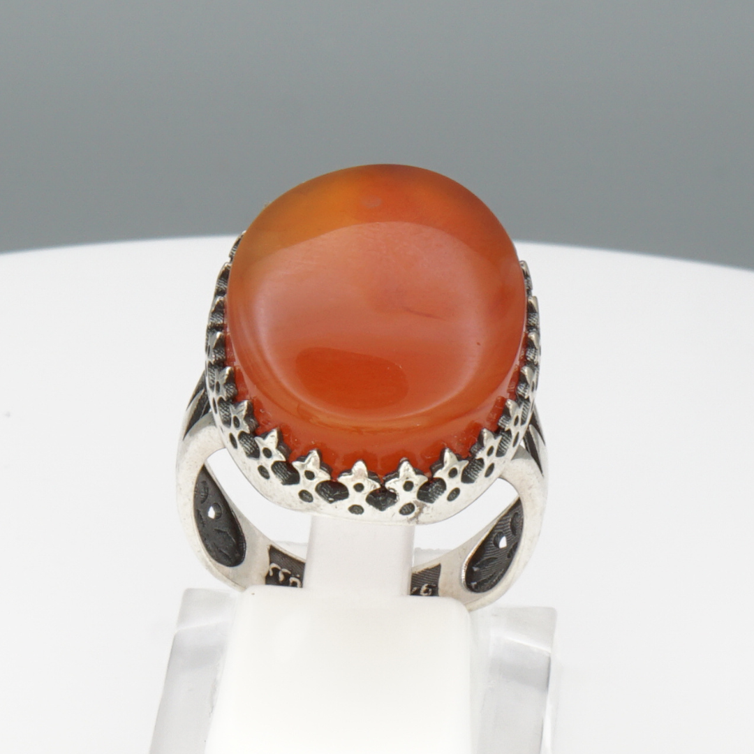 925 Silber Herrenring mit echtem Jemen Achat - Aqeeq Yamani