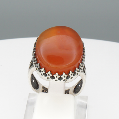 925 Silber Herrenring mit echtem Jemen Achat - Aqeeq Yamani