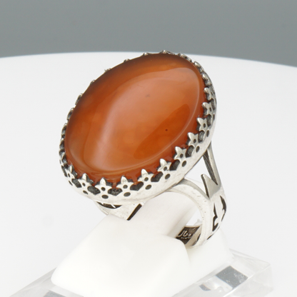 925 Silber Herrenring mit echtem Jemen Achat - Aqeeq Yamani