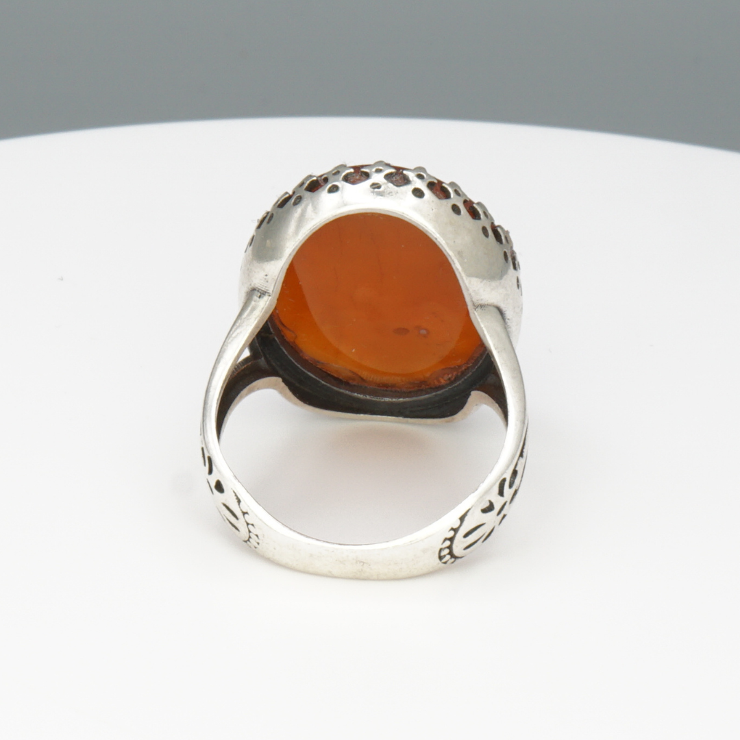 925 Silber Herrenring mit echtem Jemen Achat - Aqeeq Yamani
