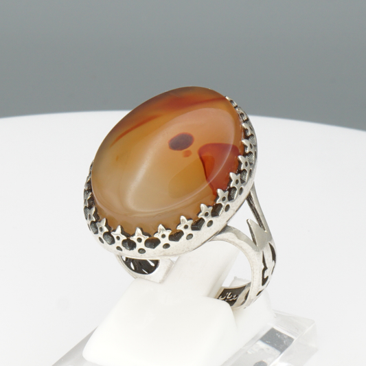 925 Silber Herrenring mit echtem Jemen Achat - Aqeeq Yamani