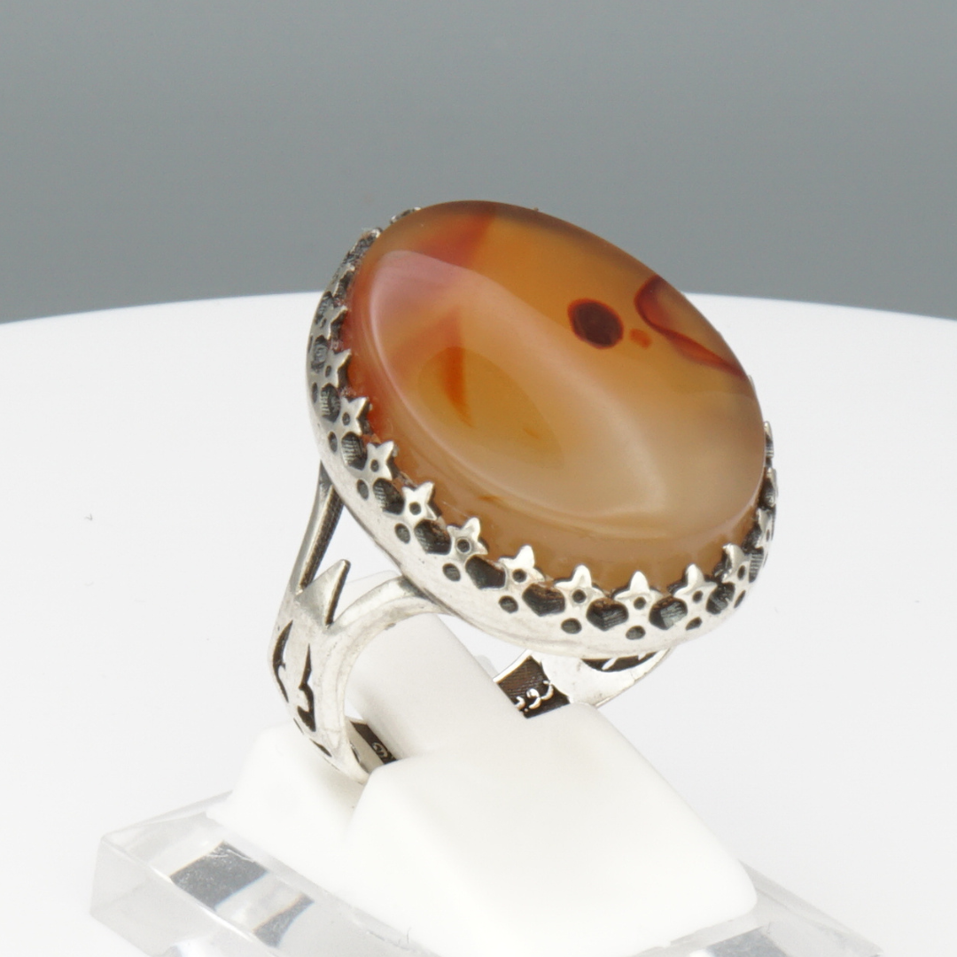 925 Silber Herrenring mit echtem Jemen Achat - Aqeeq Yamani