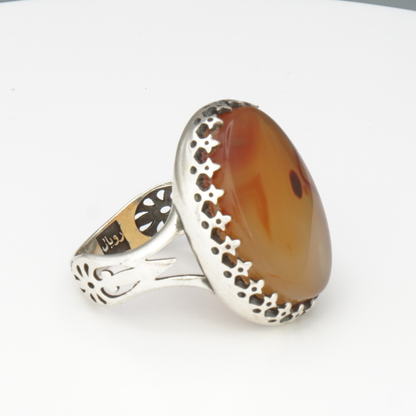 925 Silber Herrenring mit echtem Jemen Achat - Aqeeq Yamani