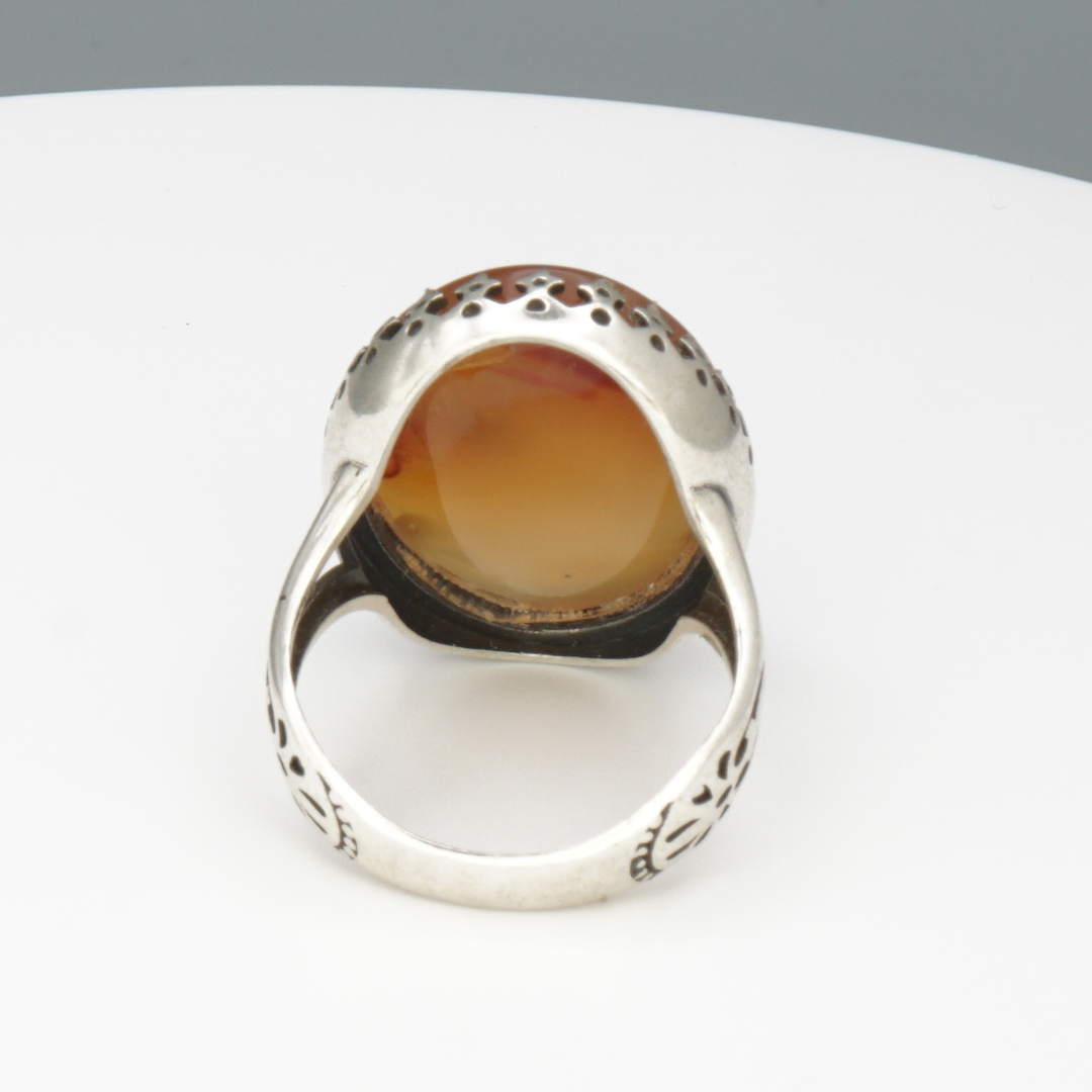 925 Silber Herrenring mit echtem Jemen Achat - Aqeeq Yamani