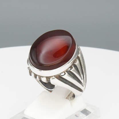925 Silber Herrenring mit echtem Jemen Achat - Aqeeq Yamani
