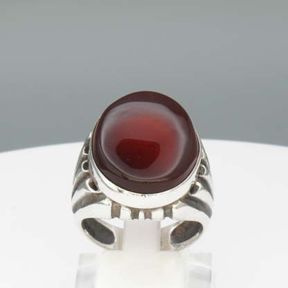 925 Silber Herrenring mit echtem Jemen Achat - Aqeeq Yamani