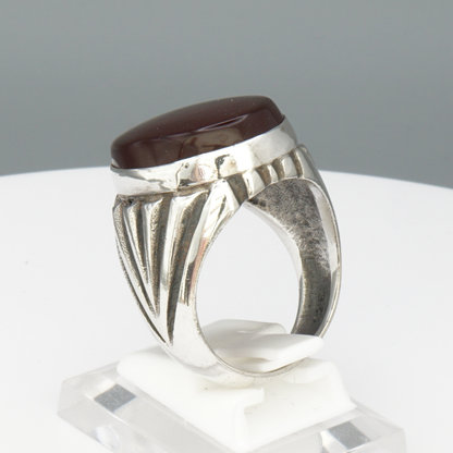 925 Silber Herrenring mit echtem Jemen Achat - Aqeeq Yamani