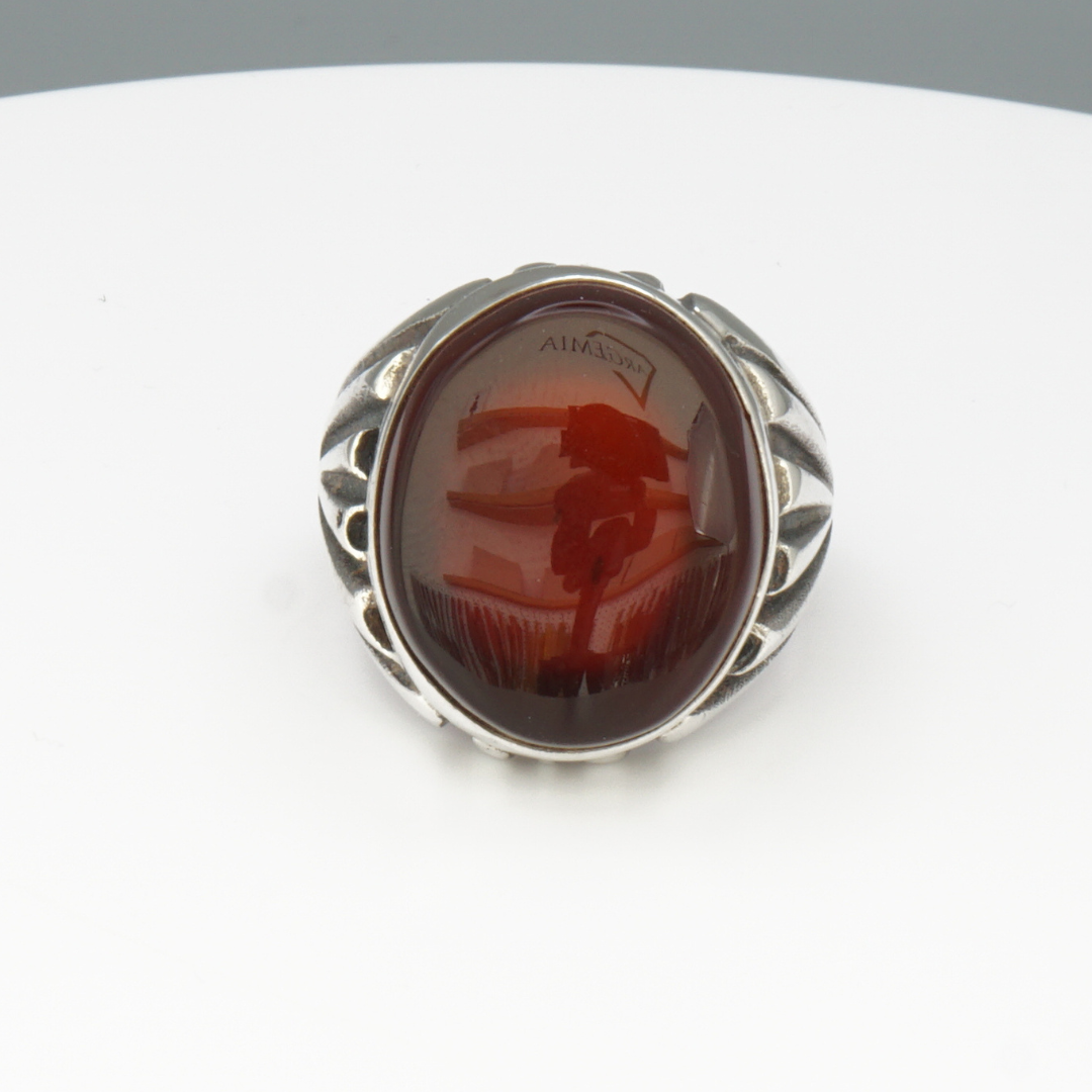925 Silber Herrenring mit echtem Jemen Achat - Aqeeq Yamani