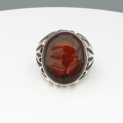 925 Silber Herrenring mit echtem Jemen Achat - Aqeeq Yamani