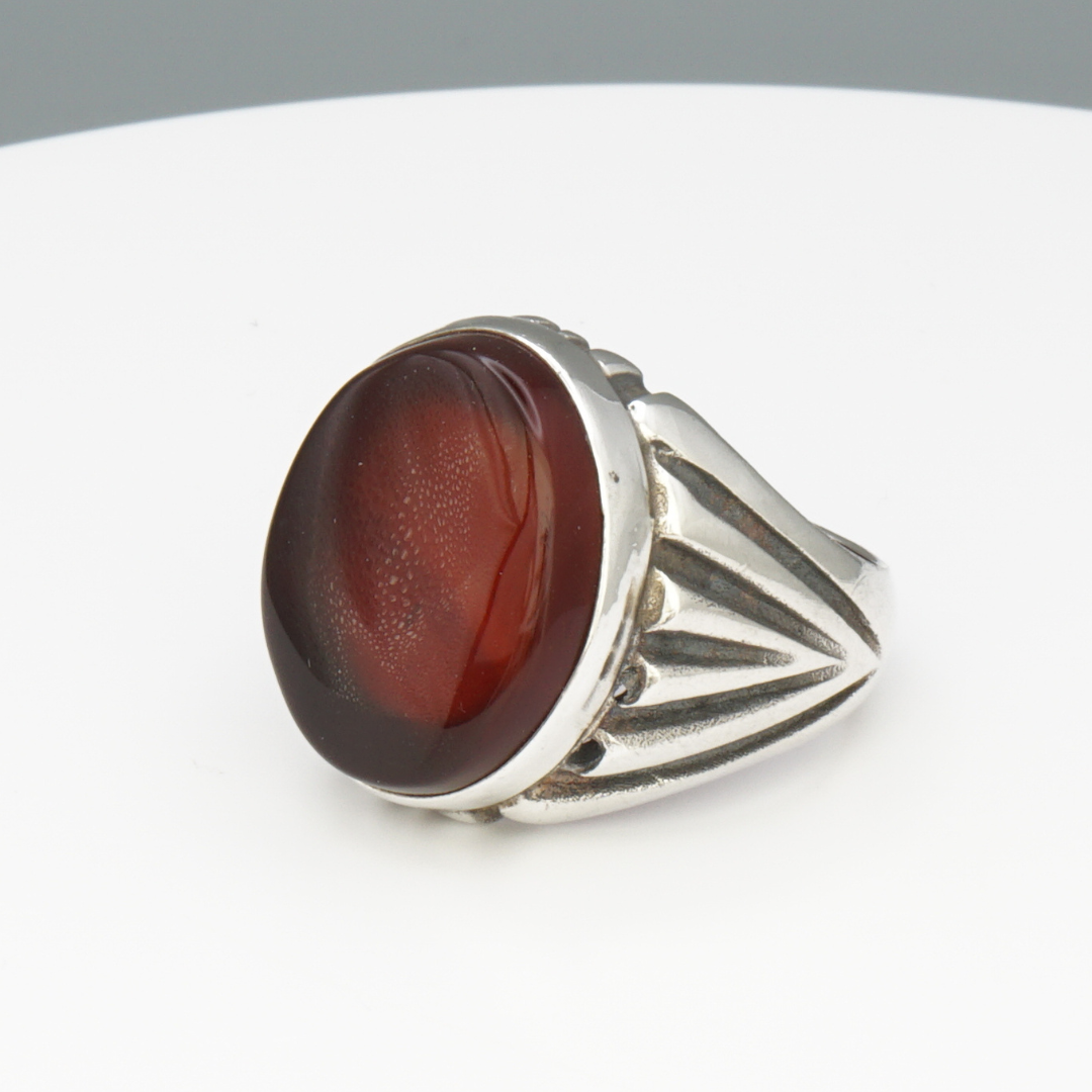 925 Silber Herrenring mit echtem Jemen Achat - Aqeeq Yamani